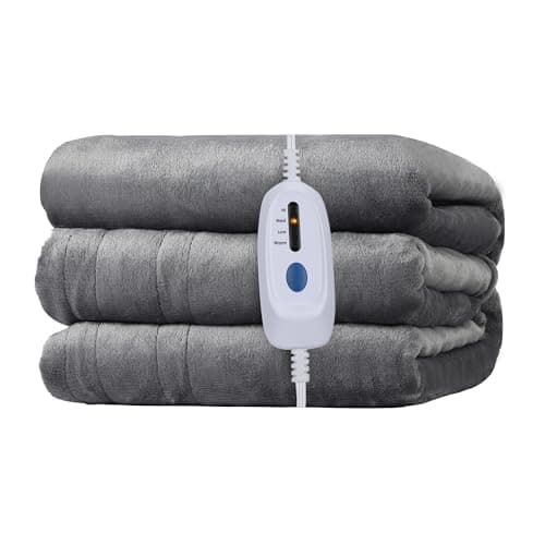 RALYSUN Electric Blanket Full Size 72" x 84" Flannel Heated Blanket,10 Hours Timer Auto-Off,4 Heating Levels, for Bedroom Office Couch, Grey