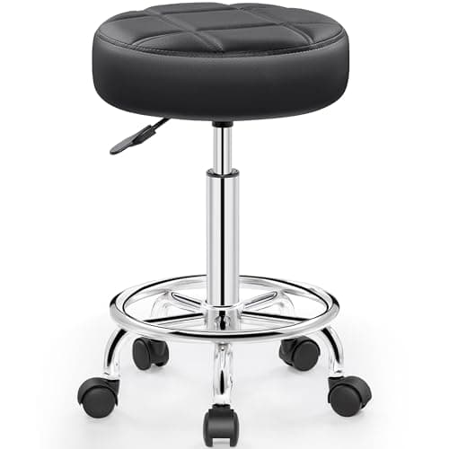 Brick Attic Rolling Stool with Wheels, PU Leather Small Office Chair with Foot Rest,Versatile Adjustable Swivel Stool for Tattoo Massage Salon Spa Teach Medical Facial Office Home Work Kitchen