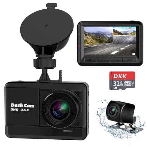 Dash Cam Front and Rear, 2.5K+1080P Dual Dash Camera for Cars with 32GB SD Card, 2.45 inch IPS Screen, 2 Mounting Ways, Night Vision, WDR, Accident Lock, Loop Recording, Parking Monitor