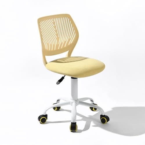 Homy Casa Armless Home Office Desk Chair, Colorful Task Chair with Soft Mesh Padded Cushion, Height Adjustable Swivel Study Computer Chair for for Girls Boys Teens (Yellow, 1PC)