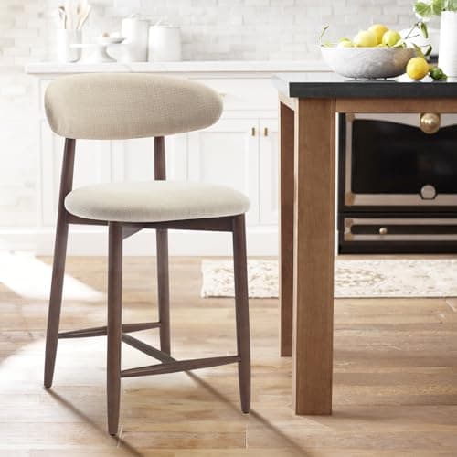 COLAMY Bar Stools with Back, Counter Height Bar Stools, Upholstered Counter Stools with Wood Legs for Kitchen Island Dining Room Bar, Beige