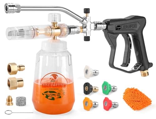 Dual Connector Foam Cannon for Pressure Washer, Pressure Washer Gun with Foam Cannon and 5 Power Washer Sprayer Nozzles Tips for Car Wash Kit Power Washer Gun Foam Soap Cannon for Car Snow Foam Lance