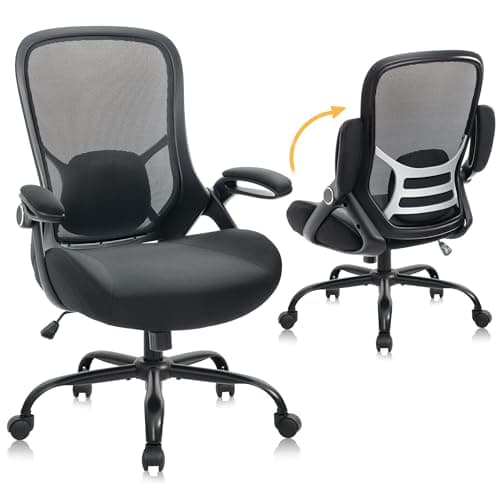 HYLONE Big and Tall 400lbs Heavy Duty Office Chair, 5" Thickened Seat Ergonomic Desk Chair with Adjustable Armrests, Home Office Computer Chairs for Long Hours Mesh Executive Chair(Black)