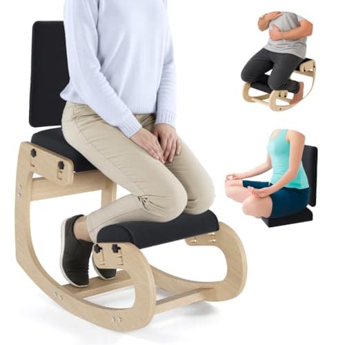 Mind Oasis Ergonomic Kneeling Chair with Back Support - Knee Chair Ergonomic for Office w/Upholstered Fabric - Adjustable Rocking Stationary Correcting Stool, Meditation Desk Stool for Better Posture