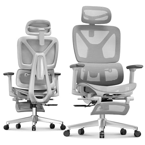 FLEXISPOT ErgoX Premium Ergonomic Office Chair with Footrest- Adjustable 3D Armrests, Dynamic Lumbar Support, Recline & Tilt Function, Mesh Seat, for Home & Office Use,Light Grey