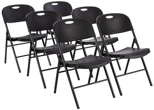 Amazon Basics Sturdy Foldable Plastic Chair, Portable, 350-Pound Capacity, Black, 6-Pack