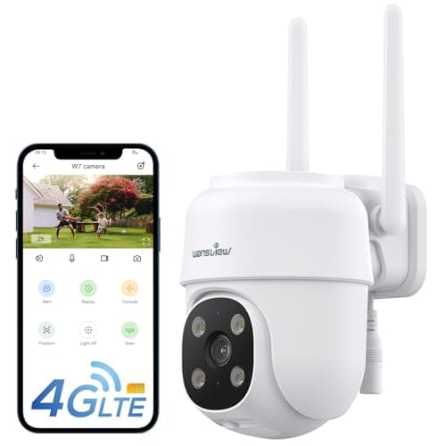 wansview 4G LTE Cellular Security Camera Outdoor - 360° PTZ No WiFi Security Camera, 2K Color Night Vision, 2-Way Audio, 24/7 SD Card Storage(SIM Card Included), Works with Alexa & Google Home, W7-4G