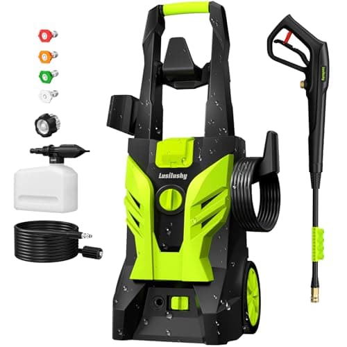 Pressure Washer, Power Washer with 4 Nozzles and Foam Cannon, High Pressure Cleaning Machine for Cars, Driveways, Fences, Patios, Home Cleaning, Green