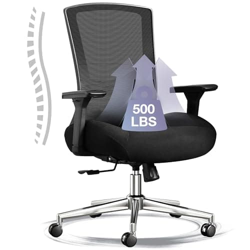 Blue Whale 500lbs Big and Tall Office Chair with 4D Armrests, Ergonomic Oversize Mesh Office Chair Widen 3D Cushion and Adjustable Lumbar Support Heavy Duty Office Chairs (500LB, Black)
