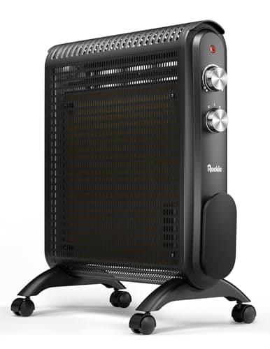 Reekie Electric Space Heaters for Indoor Use Large Room, 1500W Convection Mica Infrared Heater with Thermostat, Fast Heating, Quiet, Safety Protection, Portable Heater for Bedroom Office Garage, Black