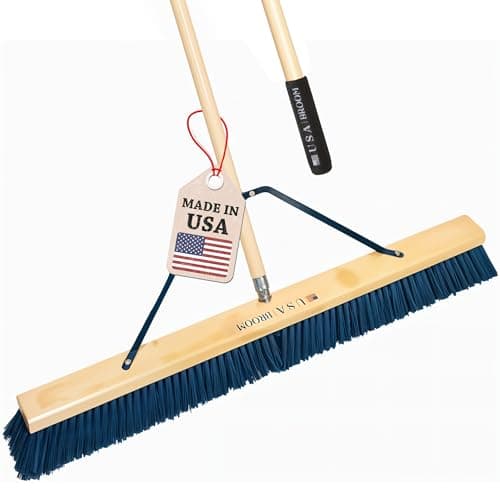 36" Heavy Duty Outdoor Push Broom with 60" Handle. Ideal for Asphalt, Concrete & Heavy Debris. Durable American Made Steel Brackets-Stainless Steel Hardware. No Plastic. 100% USA Made