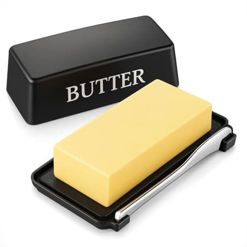 Butter Dish With Cover And Knife,Food Grade Plastic Butter Holder With Lid For Countertop,Black Dishwasher Safe Butter Storage Container