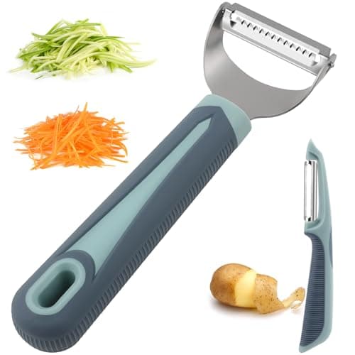Julienne Peeler Vegetable Peeler -Y Carrot Shredder Julienne Slicer with 4.8'' Long Silicone Handle -Potato Peeler Swivel Peeler for Kitchen, Set of 2 Blue