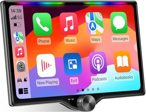 Kissound 10.1" QLED Double Din Car Stereo with Wireless Carplay & Android Auto, Music Sync Luminous Bar, SWC, Bluetooth, Backup Camera, 240W, Dual Subwoofer Output, Car Radio, Navigation, FM/AM