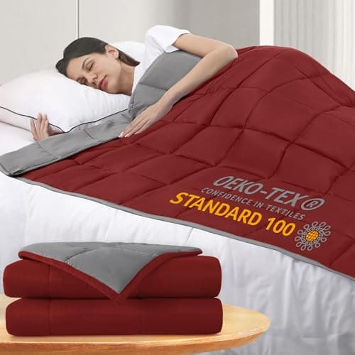 ROKDUK Weighted Blanket Twin 10 Pounds 48x72 in Cooling Weighted Blanket Throw Size for Adults 1800 Brushed Microfiber Reversible Heavy Blanket with Premium Glass Beads (Dark Grey & Wine Red)
