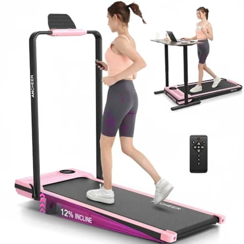 Foldable Treadmill with Incline-Walking Pad with Handle Bar-Portable Walking Pad Treadmill 300+ lb Capacity-Under Desk Treadmills, 4 in 1 Running Machine LED Display/Dual Control (Bright Pink)