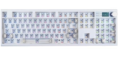 GMK104 Barebones Keyboard Kit with Screen&Knob,QMK/VIA Programmable BT5.0/2.4GHz/Type-C Tri-Mode Gasket Mounted Hot Swap RGB Backlit Full Size Custom PCB Kit DIY Mechanical Keyboard for Win/Mac(White)