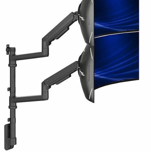 VIVO Pneumatic Arm Dual Ultrawide Monitor Wall Mount for Up to 49 inch Screens, Holds 2 Ultra Wides Up to 33.5 lbs Each, Black, MOUNT-V120K