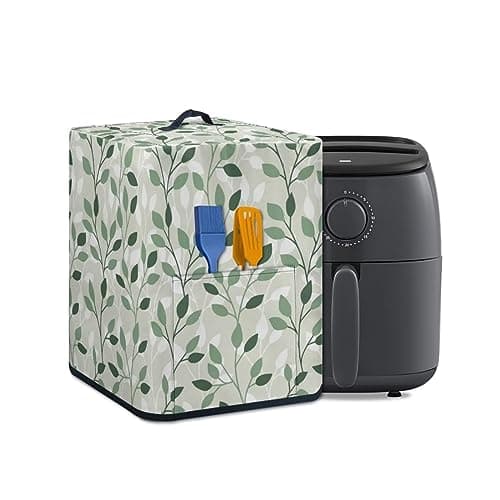 NETILGEN Air Fryer Oven Dust Protection Insulated Kitchen Appliance Cover with Top Handle and Storage Pockets for Women Gift, Leaf Green