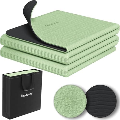 Readaeer Foldable Yoga Mat for Travel Folding Yoga Mat 6mm Thick with Carrying Bag, Non-Slip TPE Exercise Pilates Mat for 72" L x 24" W x 0.24 Inch (Green)