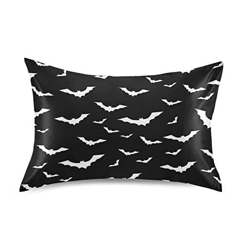 Dalzium Satin Pillowcase for Hair and Skin, Halloween Bats Silk Pillowcase Soft and Cozy Body Pillow Covers, Standard Size Satin Pillow Cases with Envelope Closure(20x26 Inch), 1PC