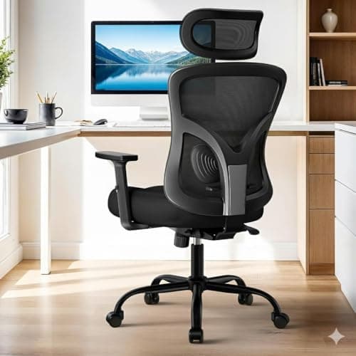 HUANUO Ergonomic Office Chair, High Back Mesh Gaming Chair for Big and Tall People with Lumbar Support, Adjustable Headrest and Armrest, Thick Cushion & Tilt Function Recliner for Home Office Black
