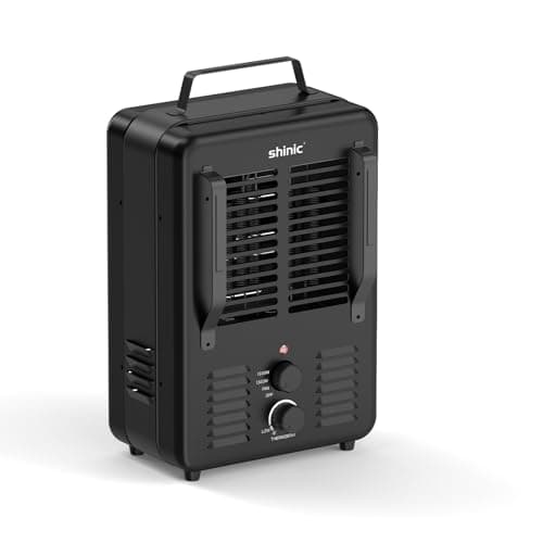 Shinic 1500W Milkhouse Heater, Milkhouse Utility Heater with Adjustable Thermostat, Tip-Over & Overheat Protection, ETL Listed for Garage, Farm, Workshop, Black