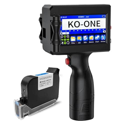 KOONE Handheld Inkjet Printer, 0.5 Inch Nozzle, Portable Inkjet Printer Gun for Text QRCode Barcode Production Date Time Logo Batch Number Print on Metal Wood Glass Cloth Carton Plastic (Black)