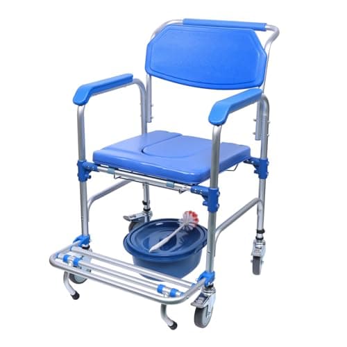 350lb Shower and Commode Chair, Elderly Wheelchair with Locking 360° Wheels & Removable Potty/Footrests, Portable Toilet Bath Chair for Adults, Disabled