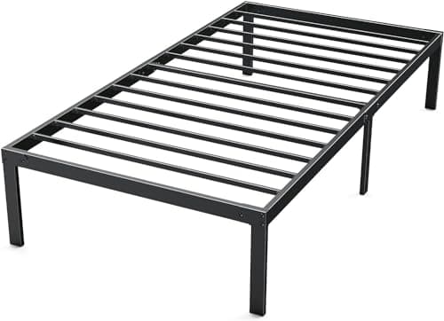 DUMOS Bed Frame - Twin Size Metal Platform Bed Frames Mattress Foundation with Steel Slat Support, No Box Spring Needed, Storage Space Under Base, Easy Assembly, Black