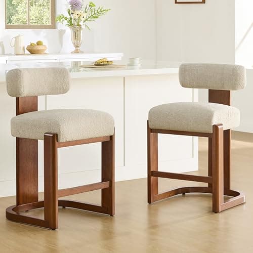 CHITA Modern Bar Stools Set of 2, 27" Counter Height Bar Stools, Upholstered Barstools with Backs and Wood Legs for Kitchen Island Dining Room, Oatmeal Fabric with Walnut Frame