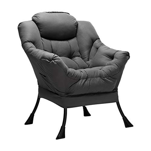 HollyHOME Lazy Chair with Armrest and Side Pocket, Comfy Accent Lounge Chair,Leisure Sofa Armchair for Living Room, Bedroom, Dorm, or Small Spaces, Oversized Reading Sofa Chair,Dark Grey
