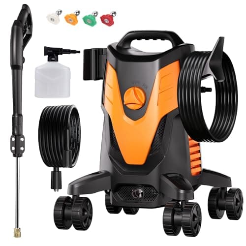 GOCHIFIX Electric Pressure Washer, 4200 PSI 2.6 GPM, 33Ft Hose, 26Ft Power Cord, 500ml Foam Cannon, 4-Nozzle Set, Anti-Tipping, Spray Gun Wand, Power Washer for Driveways/Patios/Fences/Homes/Cars