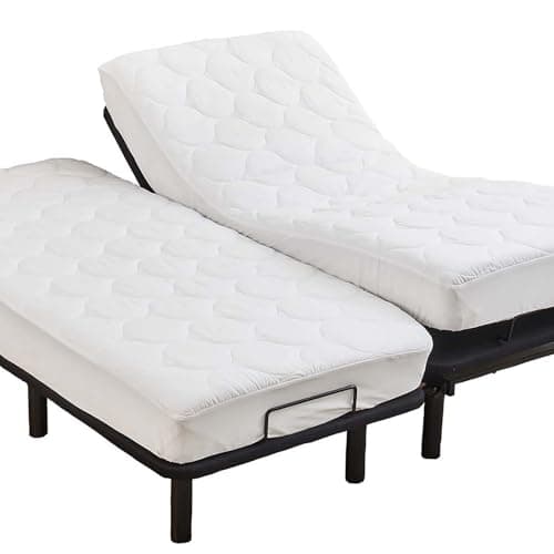 Kingnex Quilted Split California King Mattress Topper Pad for Adjustable Bed Breathable Fitted Fluffy Pillow Top Mattress Pad