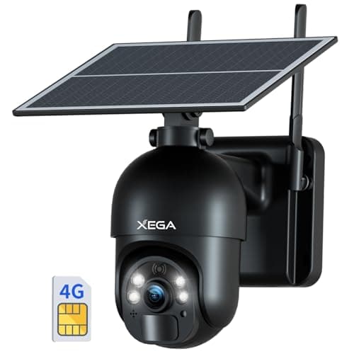 Xega 4G LTE Cellular Security Camera Outdoor Solar Camera Wireless Built-in SIM Card, 2K HD Color Night Vision PTZ 360° View, Smart PIR Motion Detection, 2-Way Talk, No WiFi, IP66