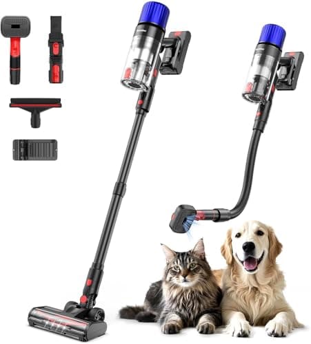 Teendow Cordless Vacuum Cleaner, 50 Minutes Runtime Stick Vacuum for Pet Hair, 500W Powerful Suction, Rechargeable, Lightweight, Handheld Vacuum Versatile for Carpet, Hard Floor, Carbon Black