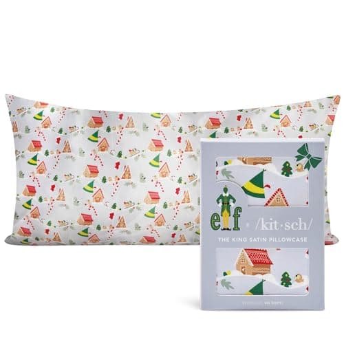 Kitsch x Elf Satin Pillowcase with Zipper for Hair & Skin - Softer Than Silk Pillow Cases, Smooth Cooling Satin Pillow Case, Wrinkle-Free King Size Satin Pillow Case (19x36) - Periwinkle Christmas