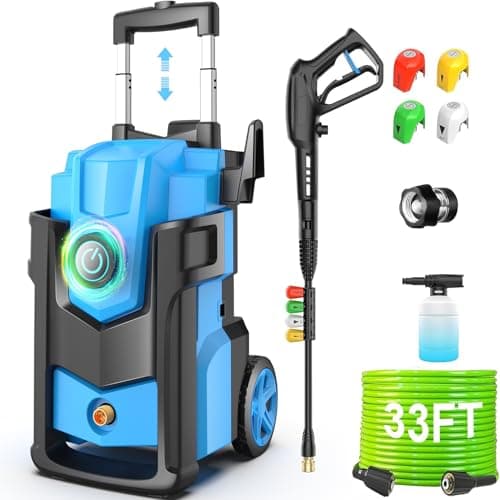 Electric Pressure Washer, 5000 PSI 4.0 GPM Heavy Duty Power Washer, with 4 Nozzles,Foam Cannon,33FT Hose Reel and 500ml Soap Bottle for Home/Cars(Light Blue)