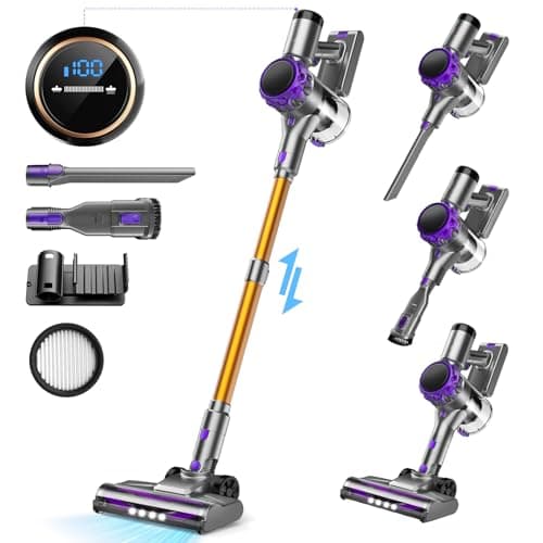 UML0 S3 Cordless Vacuum Cleaner, 45kPa Powerful Suction Vacuum Cleaners for Home, 55-Min Runtime Rechargeable Stick Vacuum, Self-Standing, for Pet Hair Carpet Hard Floor, LED Display