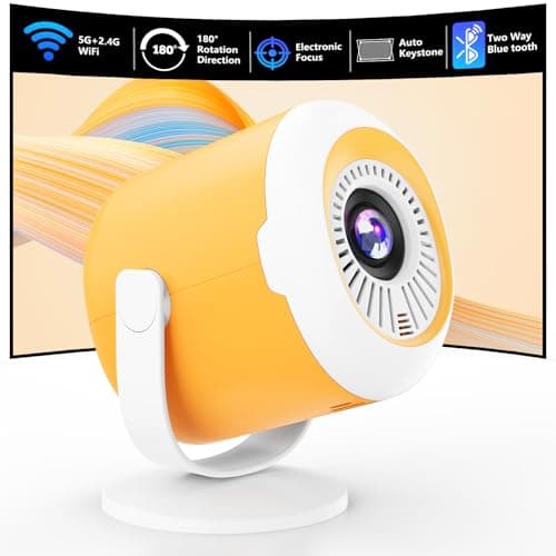 Portable Mini Projector with WiFi and Bluetooth Rotatable Movie Projector with Electronic Focus LED Pico Projectors for Home Theater Compatible with Smartphone, TV Stick, Laptop, HDMI, USB