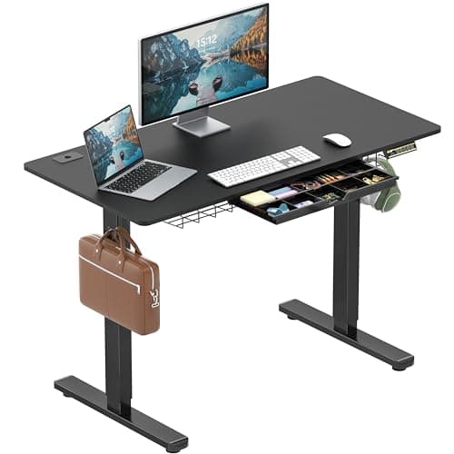 SHW 48-Inch Electric Height Adjustable Standing Desk with Drawer, Memory Preset and Cable Management Tray, Black