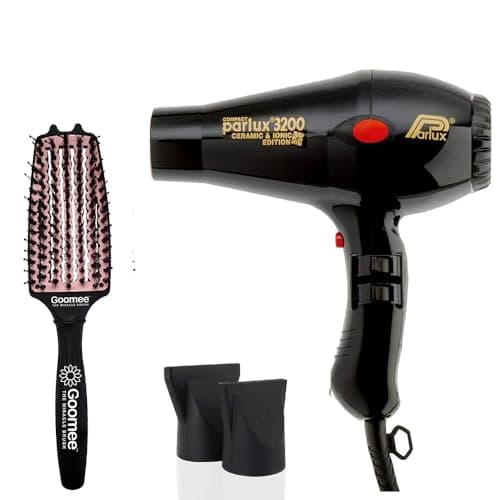 Parlux 3200 Compact Ceramic and Ionic Black Hair Dryer and Miracle Detangling Brush Medium Size Nylon & Boar Bristles for All Hair Types – Blush Pink