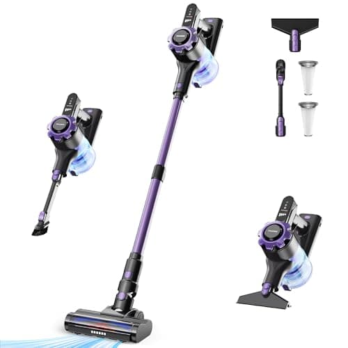 Trucozie Cordless Vacuum Cleaner, 8-in-1 Lightweight Stick Vacuum with 45mins Runtime, Powerful Suction, Vacuum Cleaners for Home, Hardwood Floors, Carpet, Pet Hair, Black&Purple