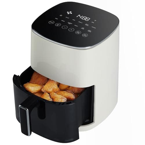 Sweetcrispy 6QT Air Fryer with Window, Square Airfryer Oven 12-in-1 for Family, 400°F Rapid Air Crispy Technology, Roast Bake Dehydrate, Nonstick & Easy-Clean Basket, Beige
