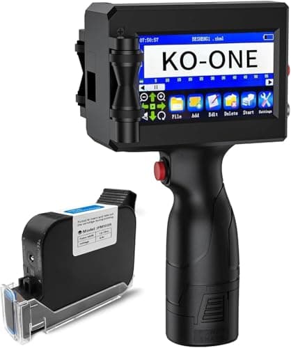 KOONE Handheld Inkjet Printer, 0.5 Inch Nozzle, Portable Inkjet Printer Gun for Text QRCode Barcode Production Date Time Logo Batch Number Print on Metal Wood Glass Cloth Carton Plastic (Black)