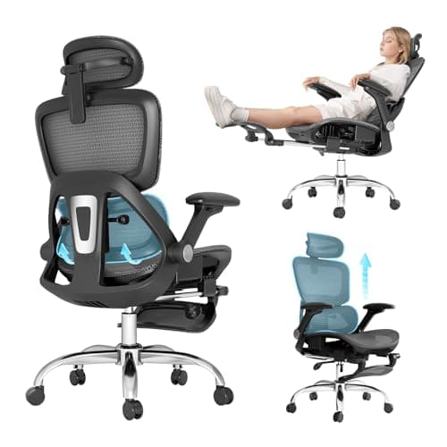 Ergonomic Office Chair, 3D Headrest, Armrests, Retractable Footrest, and a Six-Position Adjustable Backrest, Grey Pro