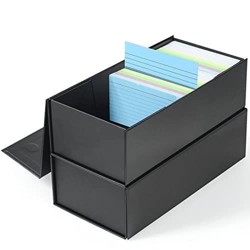 Harhana 3x5 Index Card Holder Card File Box Organizer, Hold 1200 3x5-Inch Flash Cards 2 Pack Black
