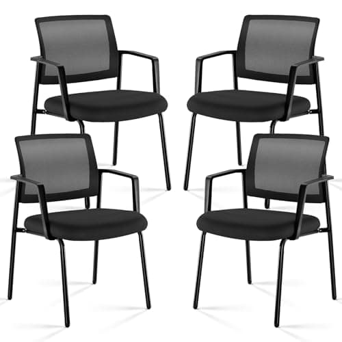 Sweetcrispy Waiting Room Chairs, Office Desk Guest Chair with Padded Arms for Elderly Home Reception Area Conference Room Lobby Side breakroom, Big and Tall PU Leather Without Wheels, Black