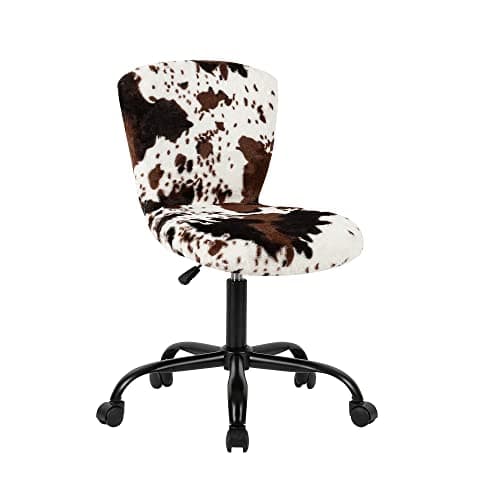 GIA Mid-Back Adjustable Swivel Vanity Chair with Faux Fur,Upgrade Seat Size for Adult,Ayrshire Cow Print