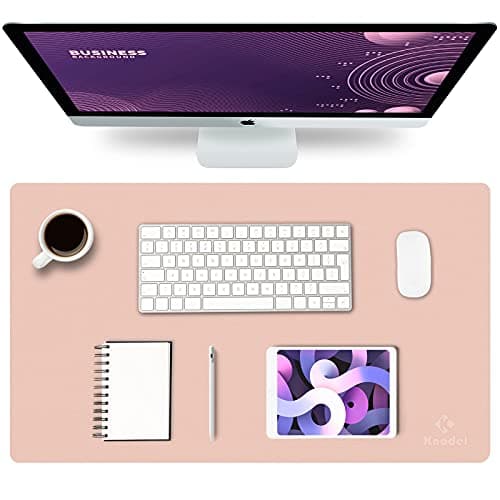 K KNODEL Small Office Leather Desk Mat, Mouse and Keyboard Pad, Computer and Laptop Mat, Desktop Protector and Cover, Writing Pad and Blotter (23.6"x13.8", Pink)